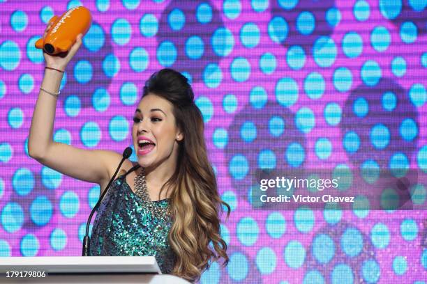 Danna Paola speaks onstage during the Kids Choice Awards Mexico 2013 at Pepsi Center WTC on August 31, 2013 in Mexico City, Mexico.