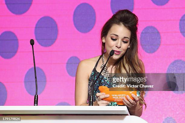 Danna Paola speaks onstage during the Kids Choice Awards Mexico 2013 at Pepsi Center WTC on August 31, 2013 in Mexico City, Mexico.