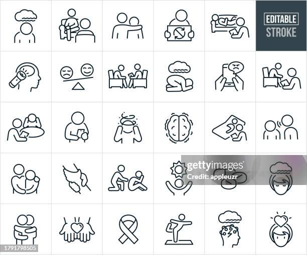 stockillustraties, clipart, cartoons en iconen met psychiatry thin line icons - editable stroke - eenzaamheid