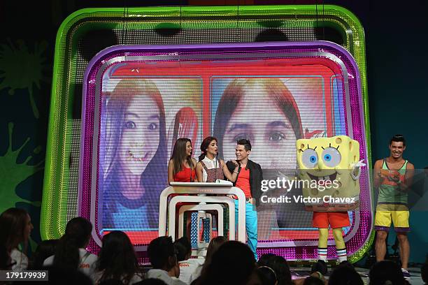 Ana Carolina Grajales, Willy Martin, Sol Rodriguez and SpongeBob SquarePants speak onstage during the Kids Choice Awards Mexico 2013 at Pepsi Center...