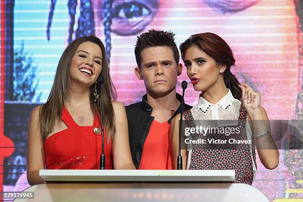 Ana Carolina Grajales, Willy Martin and Sol Rodriguez speak onstage during the Kids Choice Awards Mexico 2013 at Pepsi Center WTC on August 31, 2013...