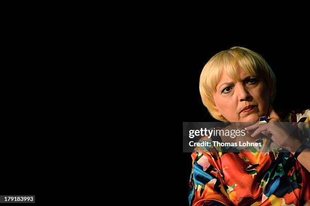 German Greens Party co-chairwoman Claudia Roth speeks at 'Brigitte Live: Frauen waehlen! '- talk on September 1, 2013 in Frankfurt am Main, Germany.