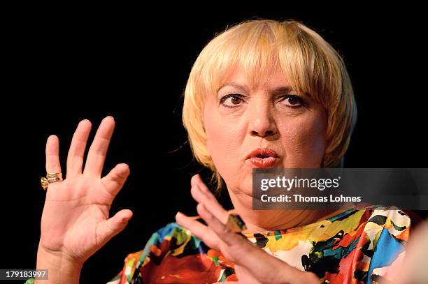 German Greens Party co-chairwoman Claudia Roth speeks at 'Brigitte Live: Frauen waehlen! '- talk on September 1, 2013 in Frankfurt am Main, Germany.