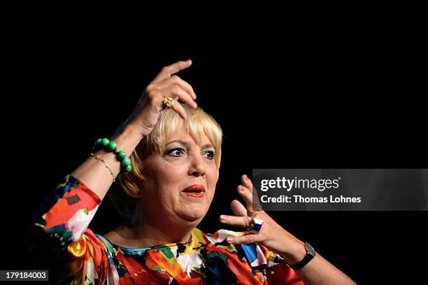 German Greens Party co-chairwoman Claudia Roth speeks at 'Brigitte Live: Frauen waehlen! '- talk on September 1, 2013 in Frankfurt am Main, Germany.