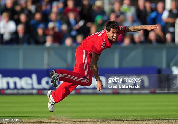 England bowler Jade Dernbach in action during the 2nd NatWest series T20 match between England and Australia at Emirates Durham ICG on August 31,...