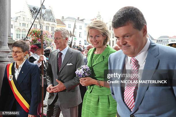 Antwerp province governor Cathy Berx, Queen Mathilde of Belgium, King Philippe - Filip of Belgium and Mechelen mayor Bart Somers arrive for the...