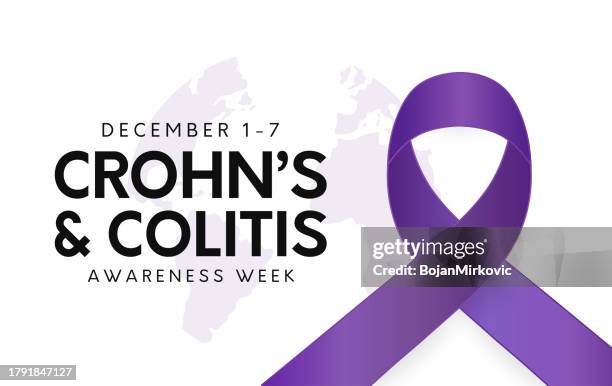 ilustraciones, imágenes clip art, dibujos animados e iconos de stock de tarjeta de la semana de concientización sobre la enfermedad de crohn y la colitis, del 1 al 7 de diciembre. vector - autoimmunity