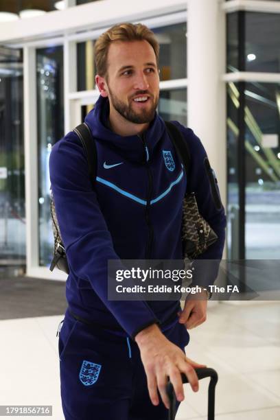 Harry Kane of England arrives ahead of the England Men's November Training Camp at St George's Park on November 13, 2023 in Burton upon Trent,...