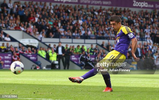 Pablo Hernandez of Swansea scores their second goal during the Barclays Premier League match between West Bromwich Albion and Swansea City at The...