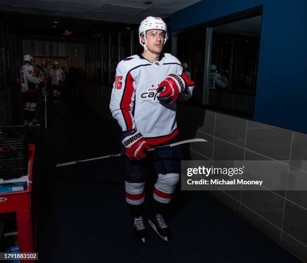 Nicolas Aube-Kubel of the Washington Capitals walks to the ice for the start of the third period during a game against the New York Islanders at UBS...