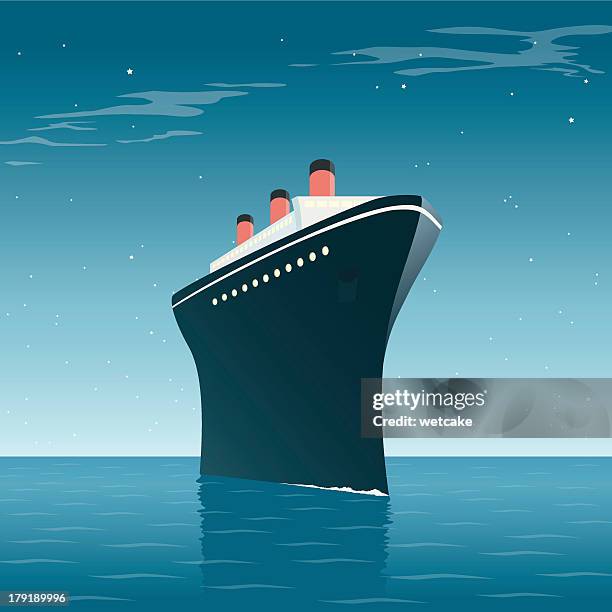 vintage cruise ship night - boat stock illustrations