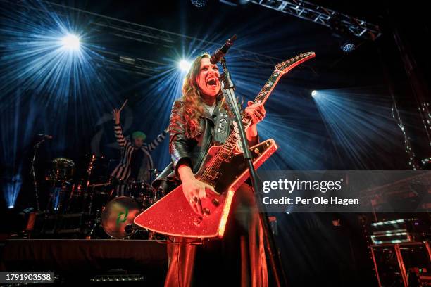 Arejay Hale and Lizzy Hale from Halestorm perform on stage at Sentrum Scene on November 13, 2023 in Oslo, Norway.