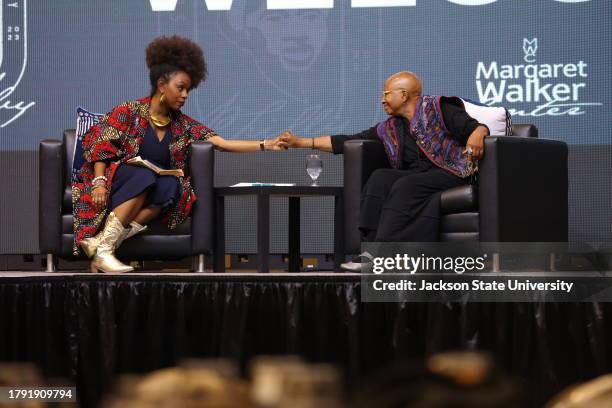 Jackson, MS Iconic novelist, short story writer, poet, and social activist shares her thoughts with Jackson State professor Ebony Lumumba during her...