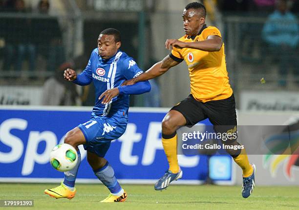 Thuso Phala of Supersport and Tsepo Masilela of Chiefs during the Absa Premiership match between SuperSport United and Kaizer Chiefs from Lucas...