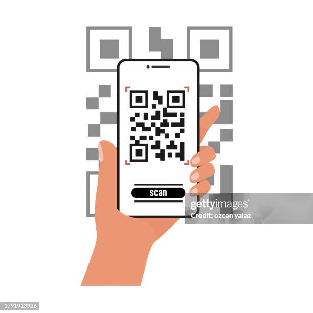 scan the qr code on the smartphone. qr verification. vector illustration. pleasure with a great look - mobile payment stock illustrations