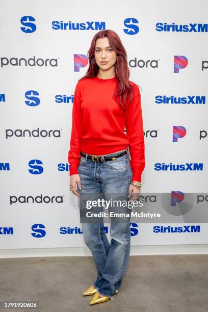 Dua Lipa visits the SiriusXM studios in Los Angeles on November 13, 2023 in Los Angeles, California.