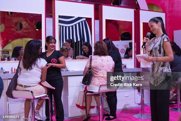 Evelin Santos hosts the Target beauty station at the Festival People en Español Presented by Target at the Henry B. Gonzalez Convention Center on...