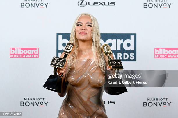 Karol G wins the Billboard Music Awards for Top Latin Female Artist and Top Latin Touring Artist at the 2023 Billboard Music Awards at Line 204 in...