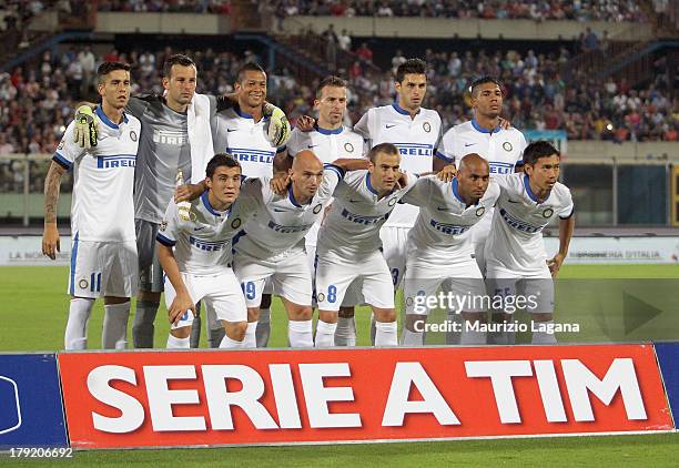 Inter players pose for a team photo before the Serie A match between Calcio Catania and FC Internazionale Milano at Stadio Angelo Massimino on...