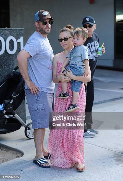 David Bugliari, Alyssa Milano and Milo Bugliari are seen on September 1, 2013 in Los Angeles, California.