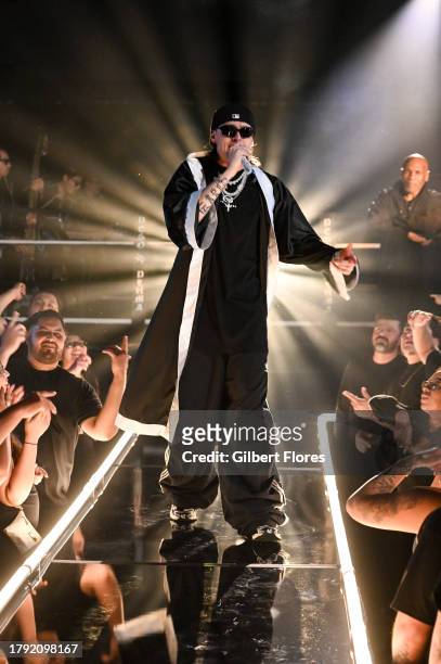 Peso Pluma performs at the 2023 Billboard Music Awards at The Mayan in Los Angeles, California. The show airs on November 19, 2023 on BBMAs.watch.