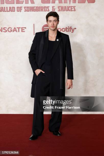 Tom Blyth attends "The Hunger Games: The Ballad Of Songbirds & Snakes" Los Angeles Premiere at TCL Chinese Theatre on November 13, 2023 in Hollywood,...