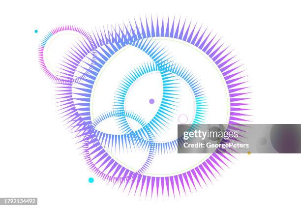 circles with light beams abstract background - digitalisation industry stock illustrations
