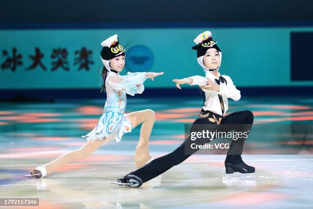 Xiao Nike and Li Xingrui of China perform during the Exhibition gala on day three of the ISU Grand Prix of Figure Skating - Cup of China 2023 at...