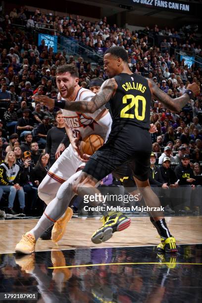 Jusuf Nurkic of the Phoenix Suns drives to the basket during the game against the Utah Jazz on November 19, 2023 at Delta Center in Salt Lake City,...