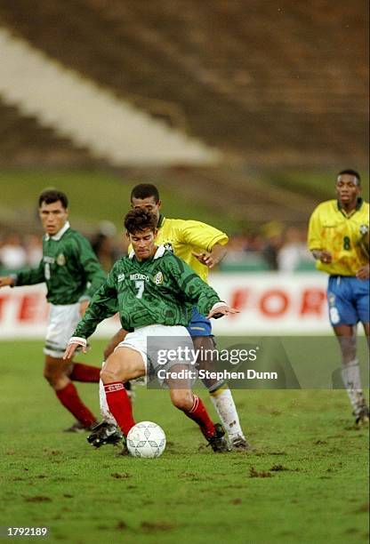 Ramon Ramirez of Mexico runs down the field during a Gold Cup game against Brazil at the Los Angeles Memorial Coliseum in Los Angeles, California....