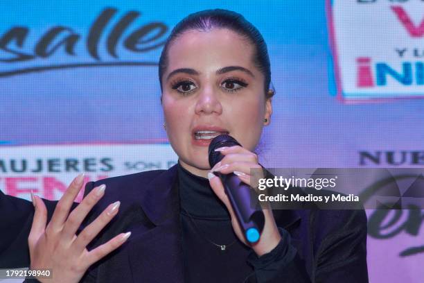 Cynthia Aparicio speaks during a press conference for `Las mujeres son de Venus y los hombres ni madres´ at Nuevo Teatro Versalles on November 13,...