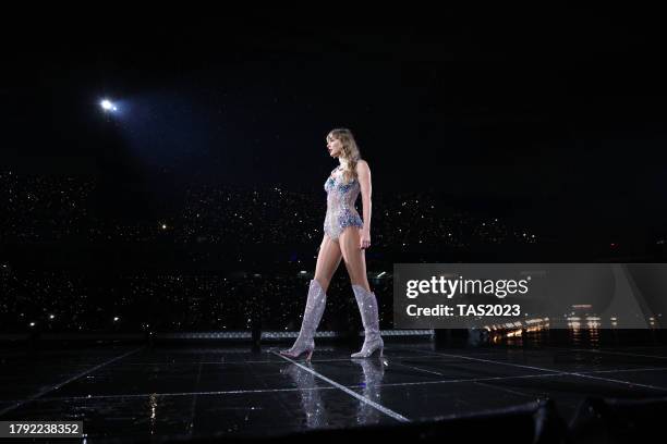 Taylor Swift performs during night two of "Taylor Swift | The Eras Tour" at Estádio Olímpico Nilton Santos on November 19, 2023 in Rio de Janeiro,...