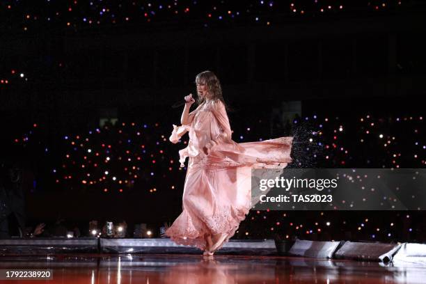 Taylor Swift performs during night two of "Taylor Swift | The Eras Tour" at Estádio Olímpico Nilton Santos on November 19, 2023 in Rio de Janeiro,...