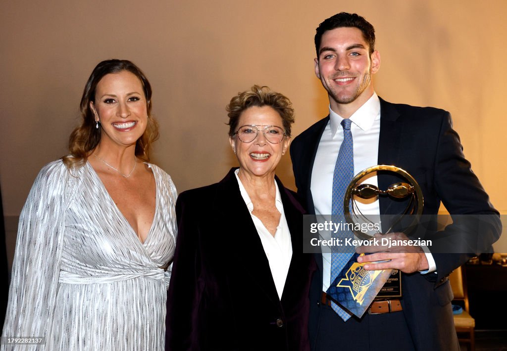 Annette And Rudi Rada Annette Bening and Rada Owen pose with Jack Alexy after presenting ...