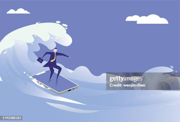 business man surfing the internet using mobile phone - funkwelle stock-grafiken, -clipart, -cartoons und -symbole