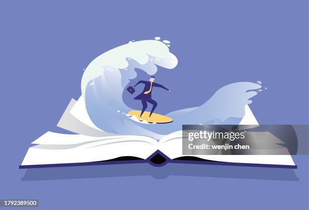 Business Man Surfing On Books High-Res Vector Graphic