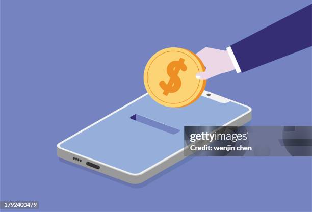 store or pay in usd using your phone - commercial activity stock illustrations