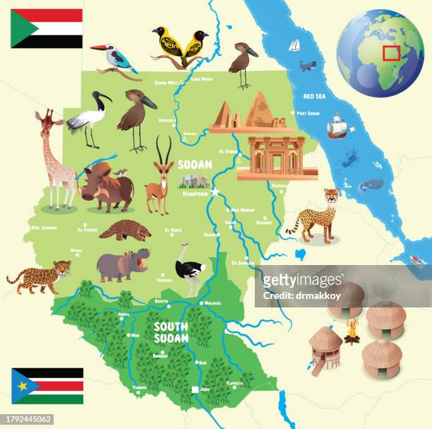sudan animals map - south sudan stock illustrations