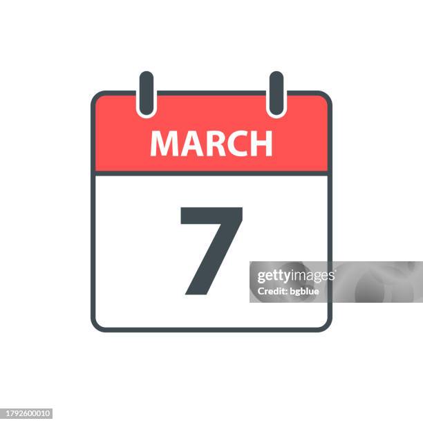march 7 - daily calendar icon in flat design style on white background - number 7 stock illustrations