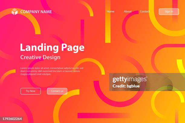 landing page template - abstract design with geometric shapes - trendy orange gradient - rolling paper stock illustrations