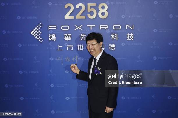 Young Liu, chairman of Hon Hai Precision Industry Co., during the listing ceremony of Foxtron Vehicle Technologies Co., at the Taiwan Stock Exchange...