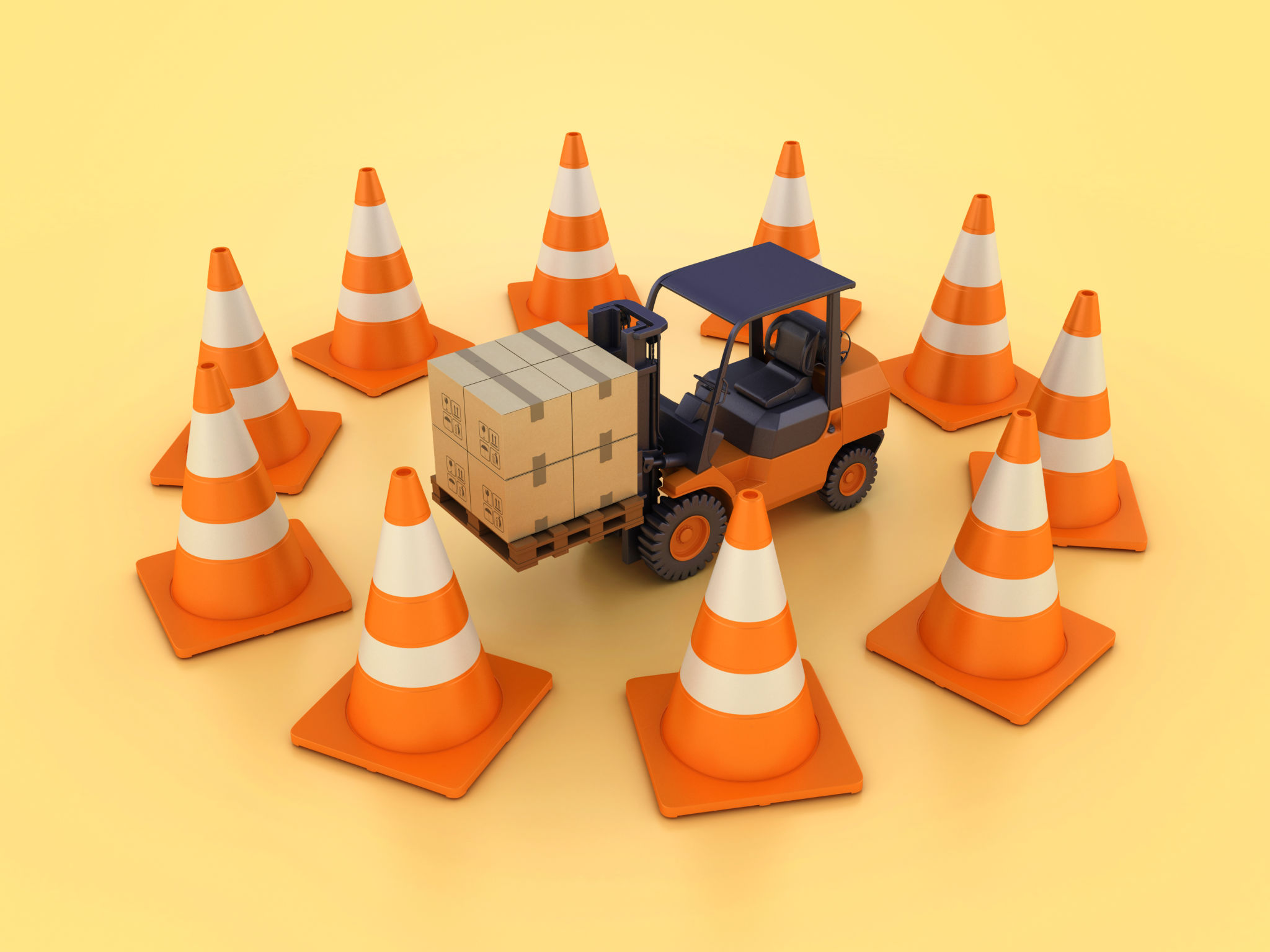 Forklift Truck with Traffic Cones Forklift Truck with Traffic Cones
