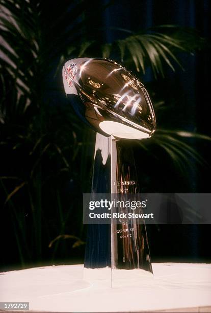 General view of the Vince Lombardi Trophy at the commissioner''s press conference prior to the Super Bowl XXII game between the Washington Redskins...