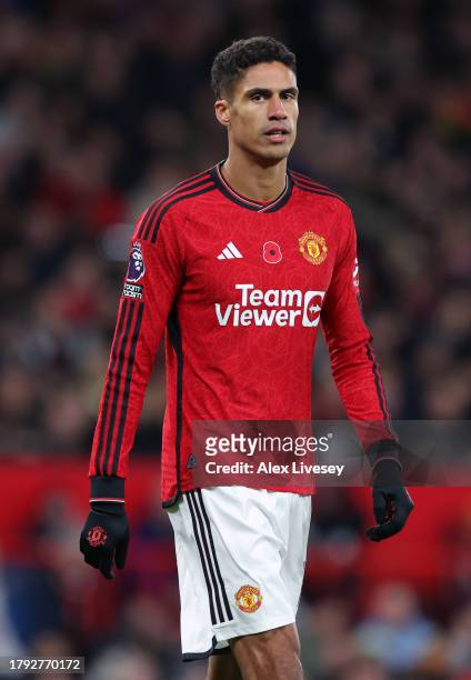 Raphael Varane of Manchester United during the Premier League match between Manchester United and Luton Town at Old Trafford on November 11, 2023 in...