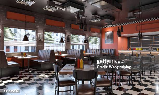 luxurious dark fast-food restaurant - geographical locations stock pictures, royalty-free photos & images
