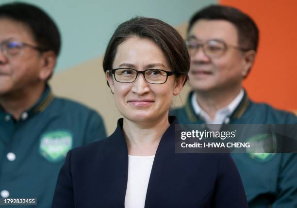 Hsiao Bi-khim, former Taiwan Representative to the United States, attends a news conference where she was intruduced as the 2024 election running...