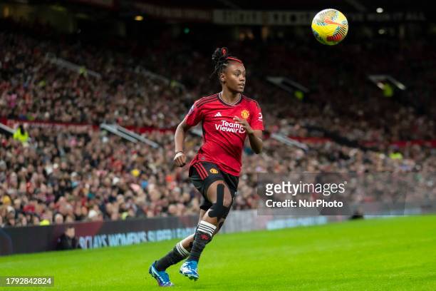 Melvine Malard of Manchester United WFC during the Barclays FA Women's Super League match between Manchester United and Manchester City at Old...