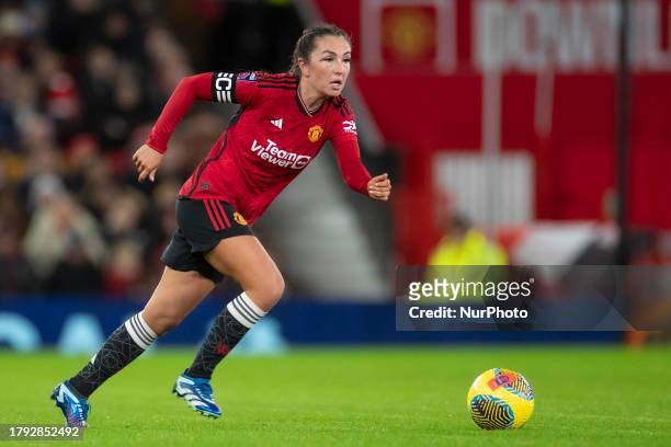 Katie Zelem of Manchester United WFC in action during the Barclays FA Women's Super League match between Manchester United and Manchester City at Old...