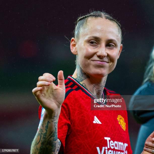 Ella Toone of Manchester United WFC at full time during the Barclays FA Women's Super League match between Manchester United and Manchester City at...