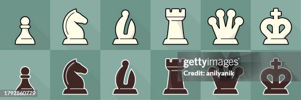 ilustraciones, imágenes clip art, dibujos animados e iconos de stock de juego de piezas de ajedrez - pieza de ajedrez